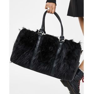 Black Furry Duffel Bag